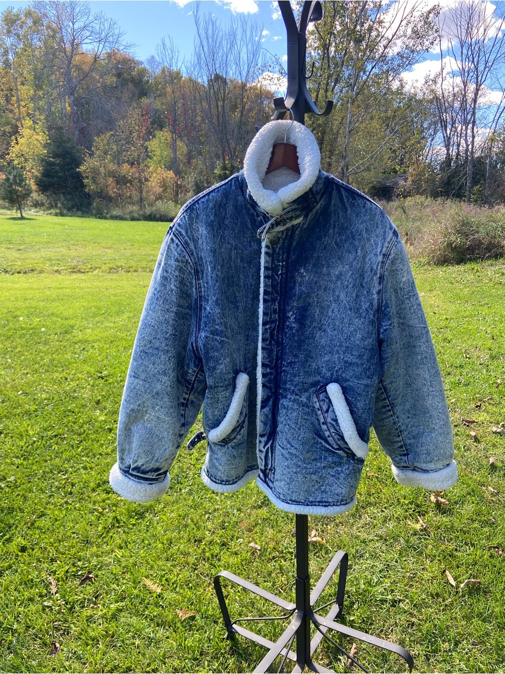 Vintage 80s Acid Wash Sherpa Lined Jacket Made in Italy XL